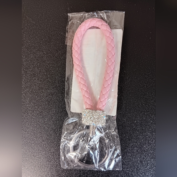 Pink Braided Keychain with Rhinestone Accent (NEW) - Picture 1 of 2